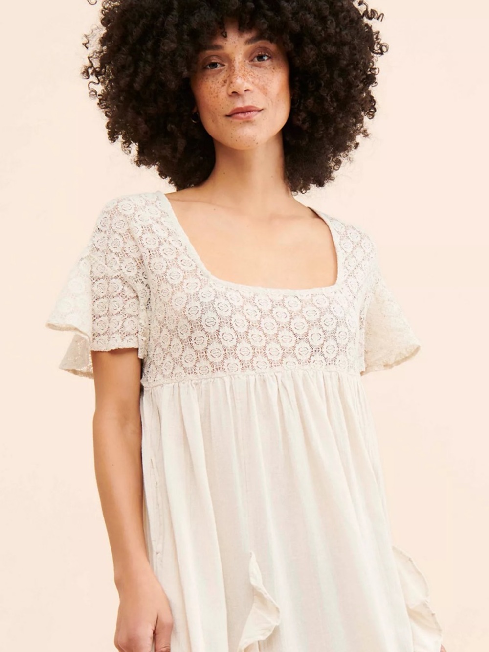Free People Cream Lace Maxi Dress with Ruffle Details - Picture 4 of 5